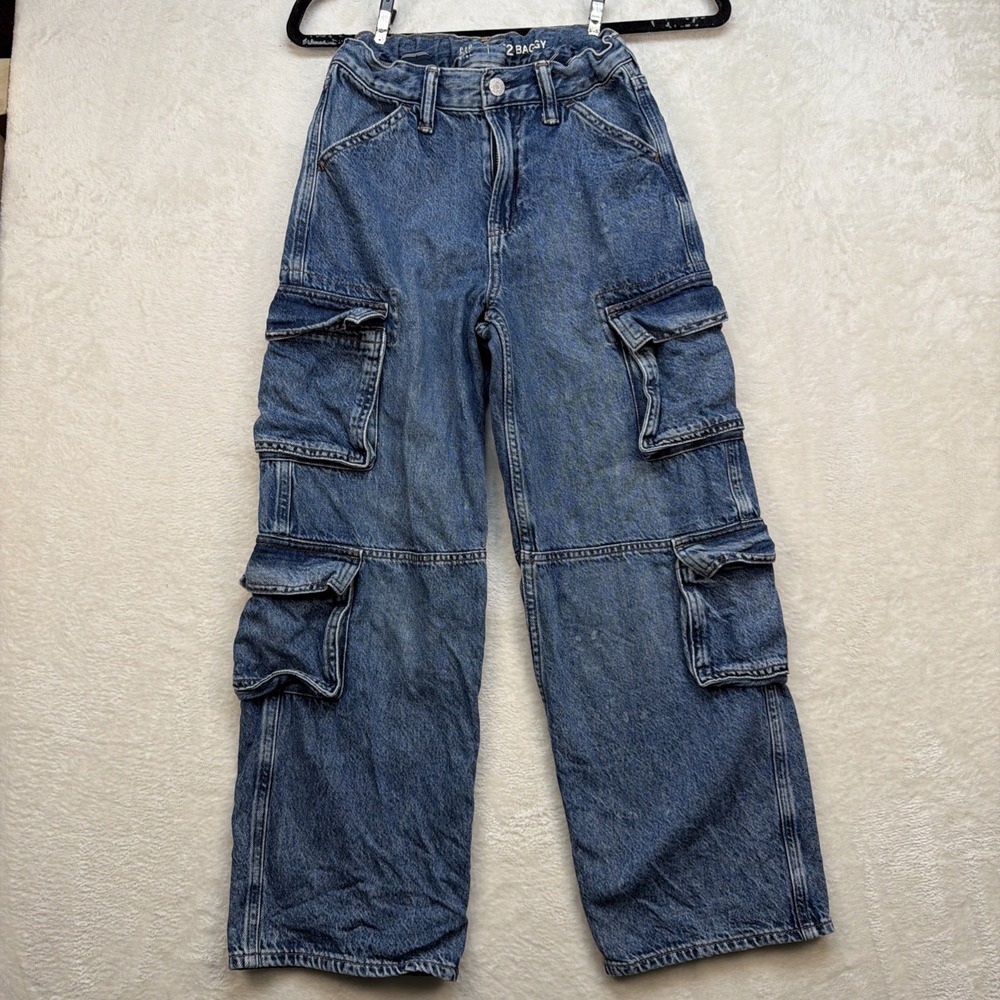 Gap Kids Cargo Jeans Boys Size 12 Baggy Wide Leg Y2K Streetwear Denim